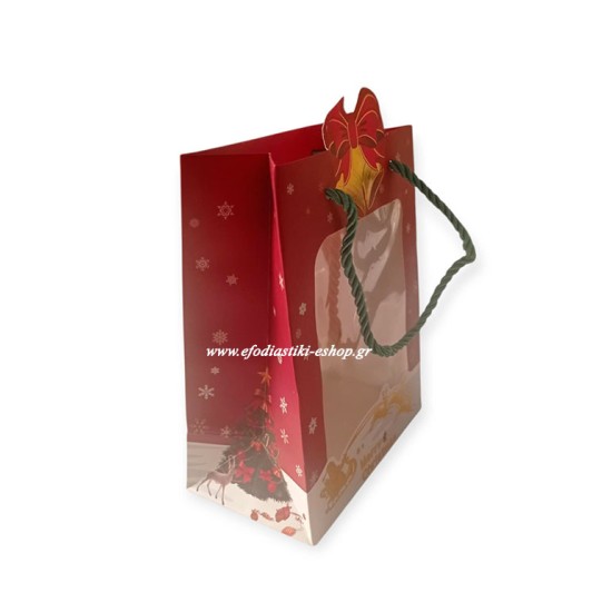 Τσάντα χάρτινη χριστουγεννιάτικη παράθυρο 14x8x18 εκ.- πράσινο κορδόνι Τσάντα χάρτινη χριστουγεννιάτικη παράθυρο 14x8x18 εκ.- πράσινο κορδόνι