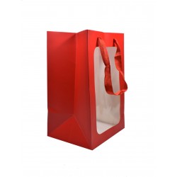 Τσάντα - σακούλα χάρτινη κόκκινη παράθυρο 25x18x35 εκ.- κορδόνι