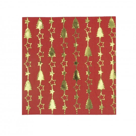 Χαρτοπετσέτα χριστουγεννιάτικη 33x33cm -σχέδιο κόκκινο χρυσό δέντρο 16τμχ
